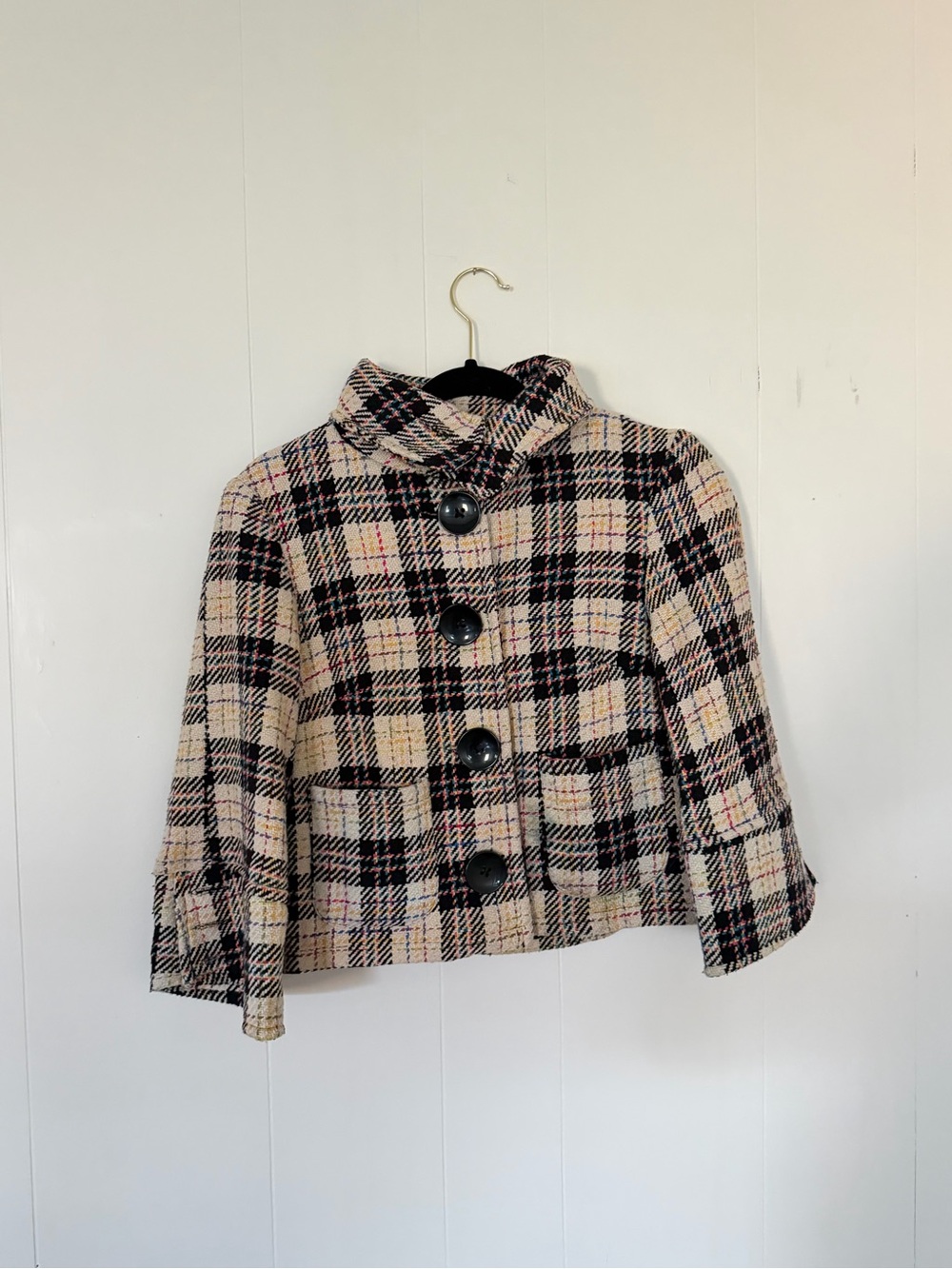 Last Kiss Plaid Tweed Jacket - Cream, Black & Pink - S